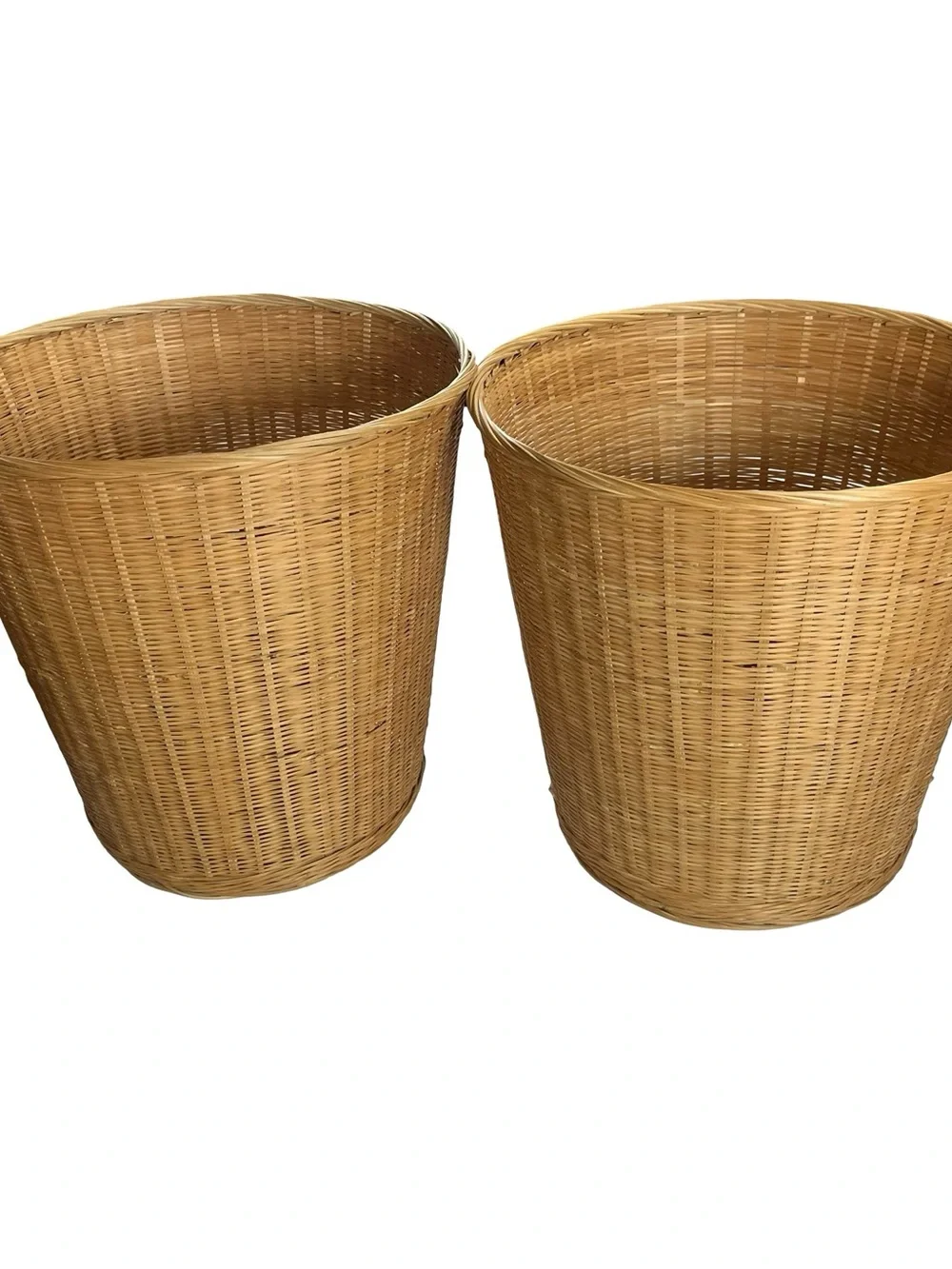 Boho Woven Bamboo Wastebasket Trash Can Basket 2 Pack Republic of China Vintage